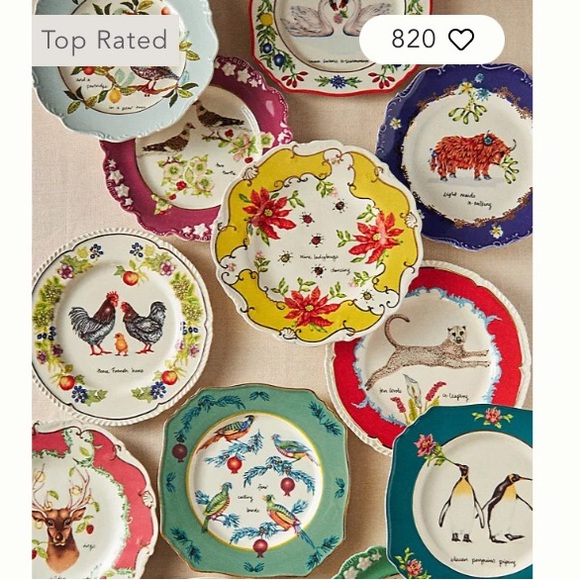 Anthropologie Lou Rota Handpainted Glazed Decaled Set of Four Plates New In Box - Picture 3 of 11